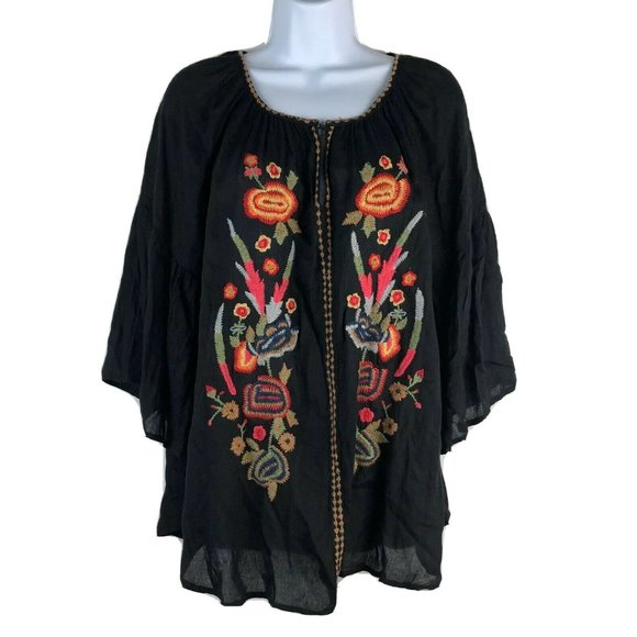 Solitaire Tops - Solitaire 3/4 Sleeve Embroidered Boho Blouse